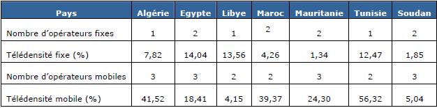 tableau-3-1 Télédensités, Source : IUT (2005) Tableau 3-1 : Taux de pénétration des téléphonies mobile et fixe