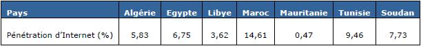 Source : IUT (2005) Tableau 3-4 : Taux de pénétration d'Internet dans les pays d'Afrique du Nord Source : IUT (2005) Tableau 3-4 : Taux de pénétration d'Internet dans les pays d'Afrique du Nord