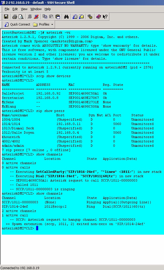 Commandes effectuées sur le serveur asterisk Commandes effectuées sur le serveur asterisk
