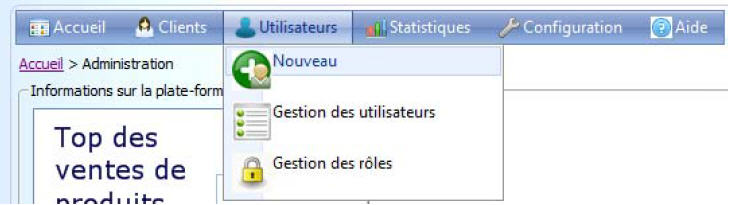 Menu administrateur Menu administrateur