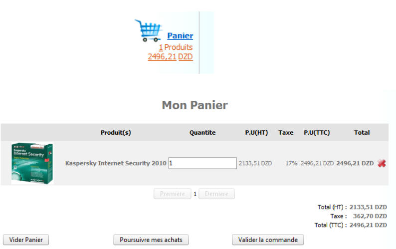 page-Panier La page Panier