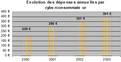 Evolution des dépenses annuelles par cyberconsommateur