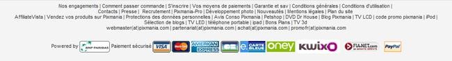Pied de page de pixmania.com