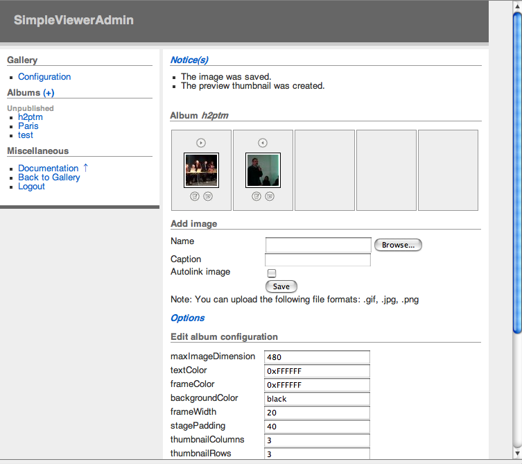 SimpleViewerAdmin : interface auteur SimpleViewerAdmin : interface auteur