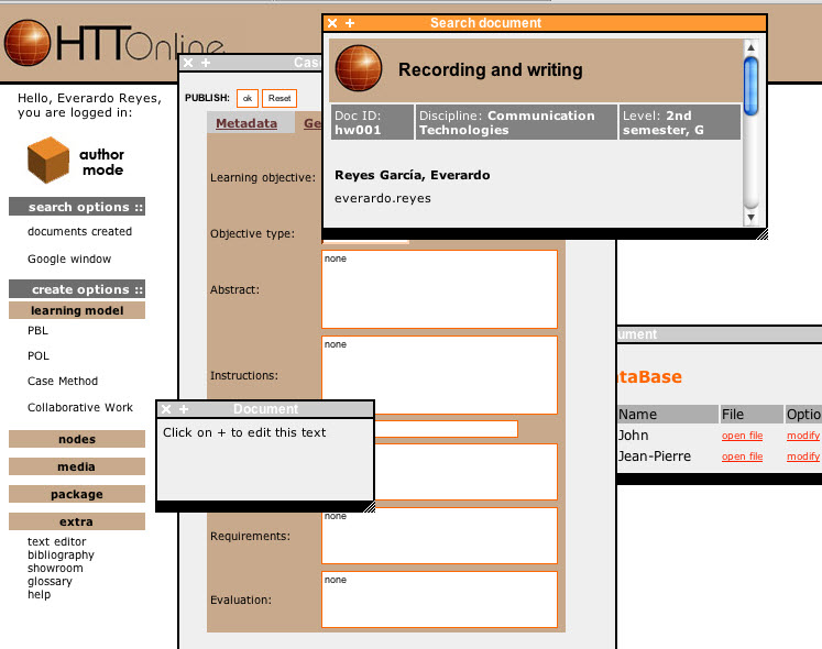 HTT Online : interface d'auteur multi-fenêtres HTT Online : interface d'auteur multi-fenêtres