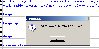 Boite de dialogue informant sur le taux de nettoyage Boite de dialogue informant sur le taux de nettoyage