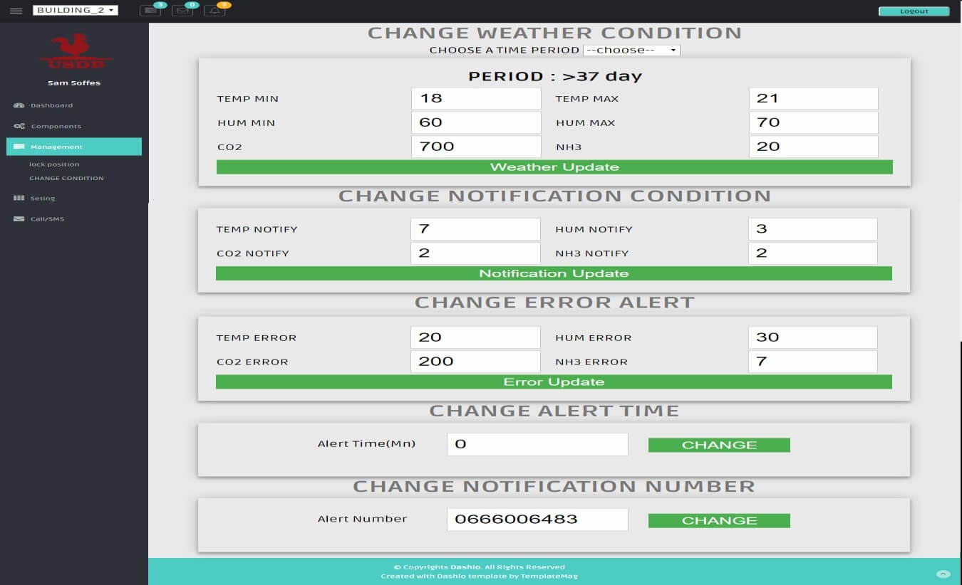 contrôle de bâtiments d'élevage - Sous module de Configuration