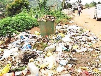 Bacs en plastique de 360 ℓ débordant d’ordures