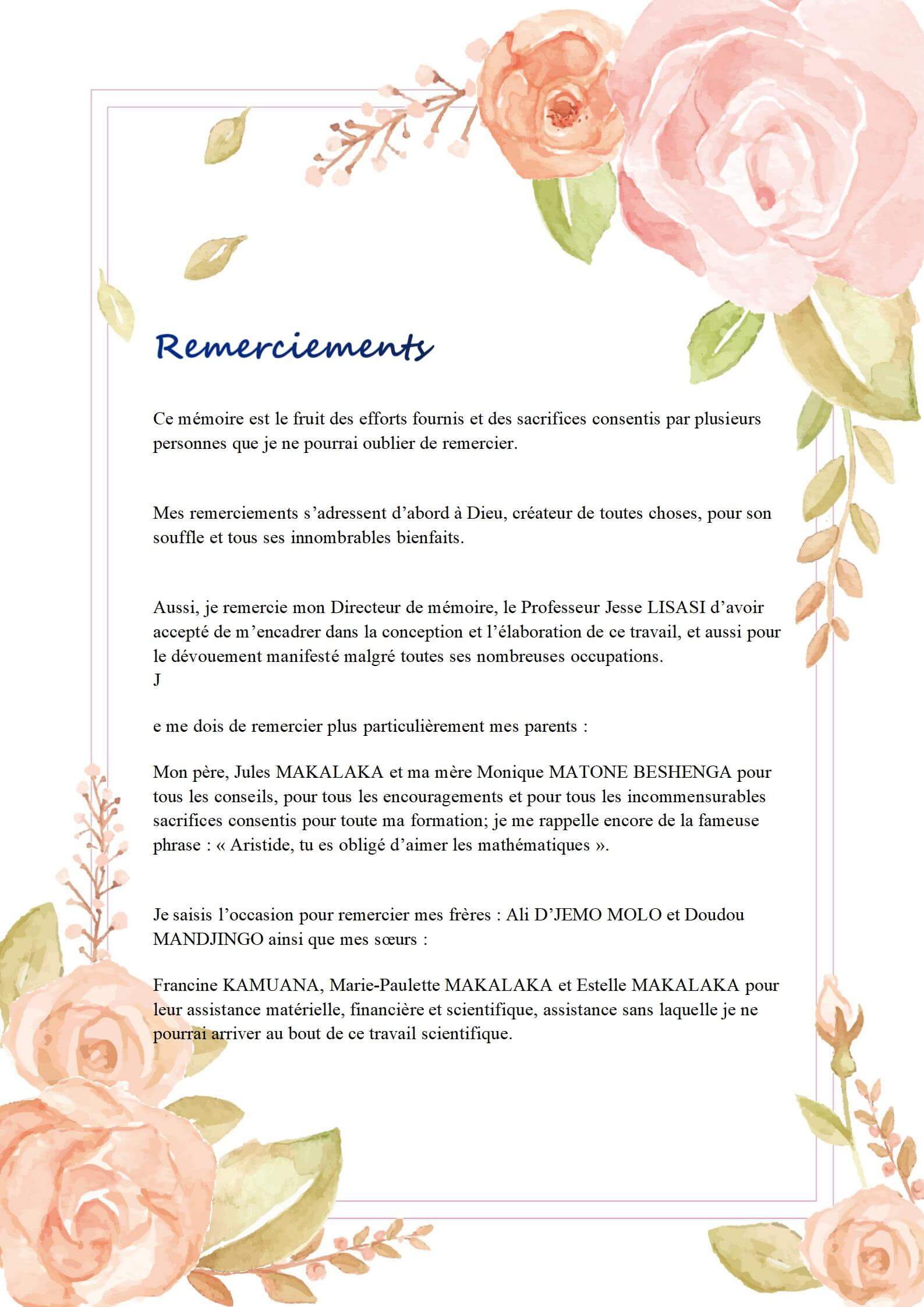 Exemples des remerciements d'un mémoire de fin d'études