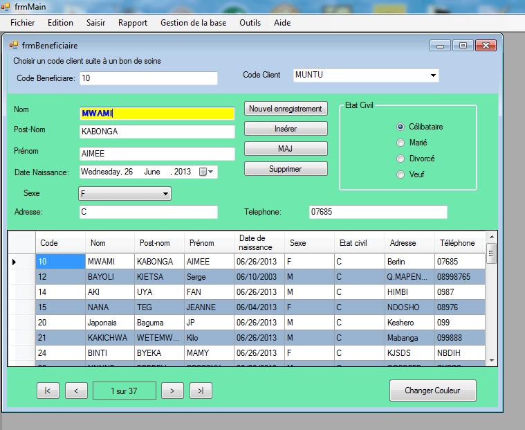 base de données gestion des clients