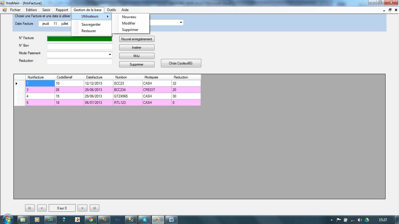 Interface d'administration