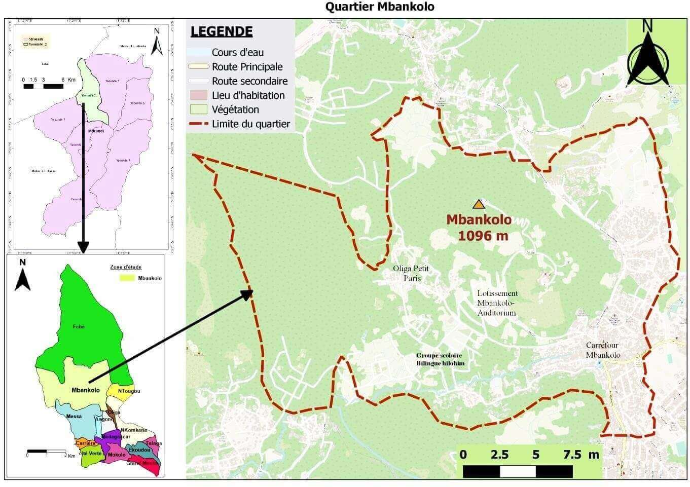 Situation géographique du quartier Mbankolo dans l'arrondissement de Yaoundé 2 Source : Google et INC