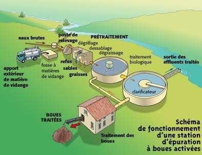 L'épuration des eaux usées - Schéma de fonctionnement d'une station d'épuration à boues activées