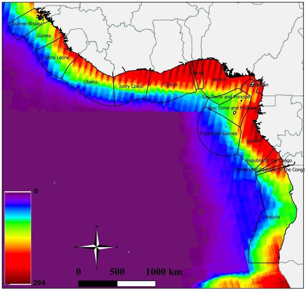 Occurrences des observations Envisat ASAR WSM entre 2002 et 2012