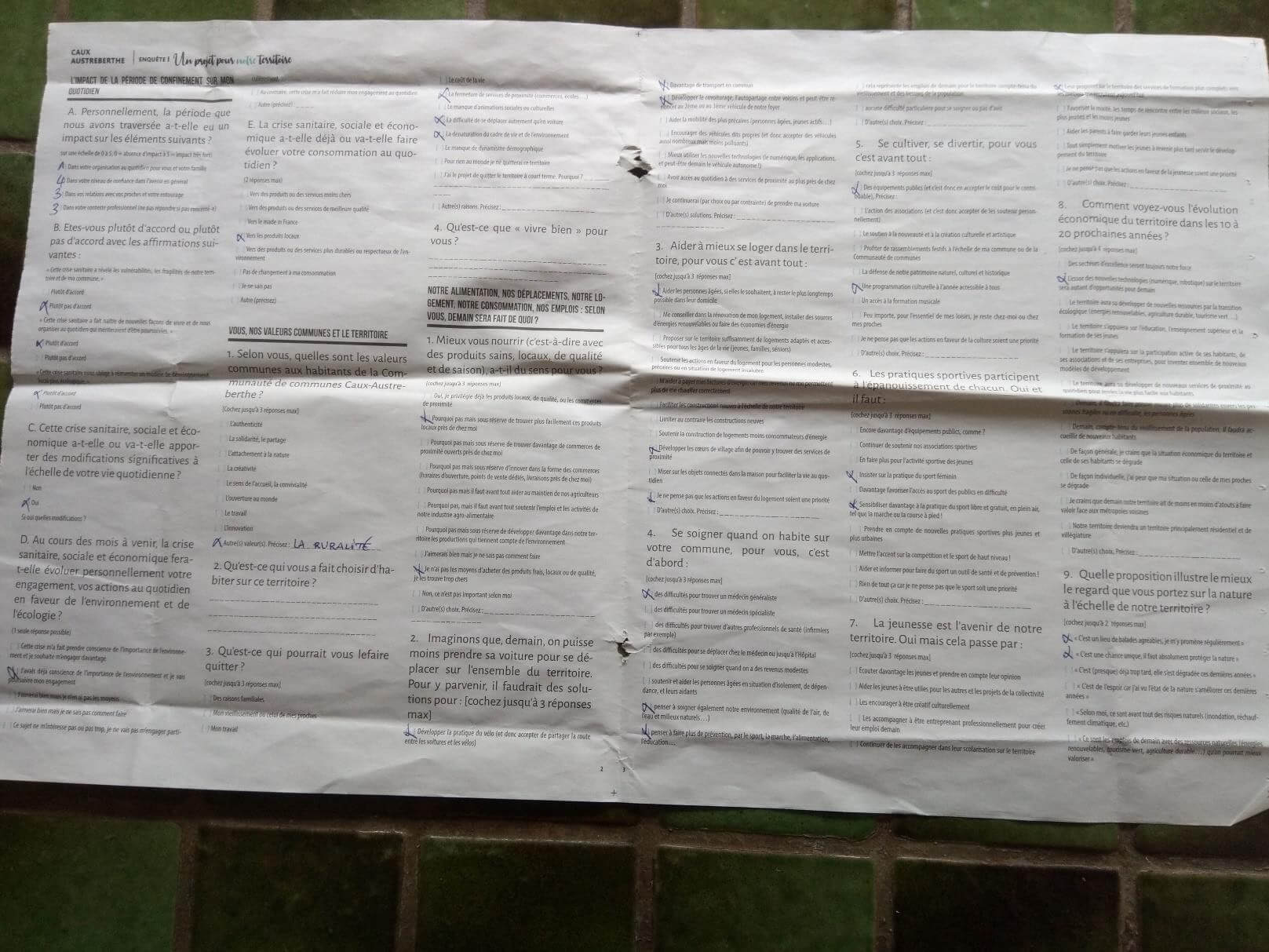 Pages centrales du questionnaire de territoire