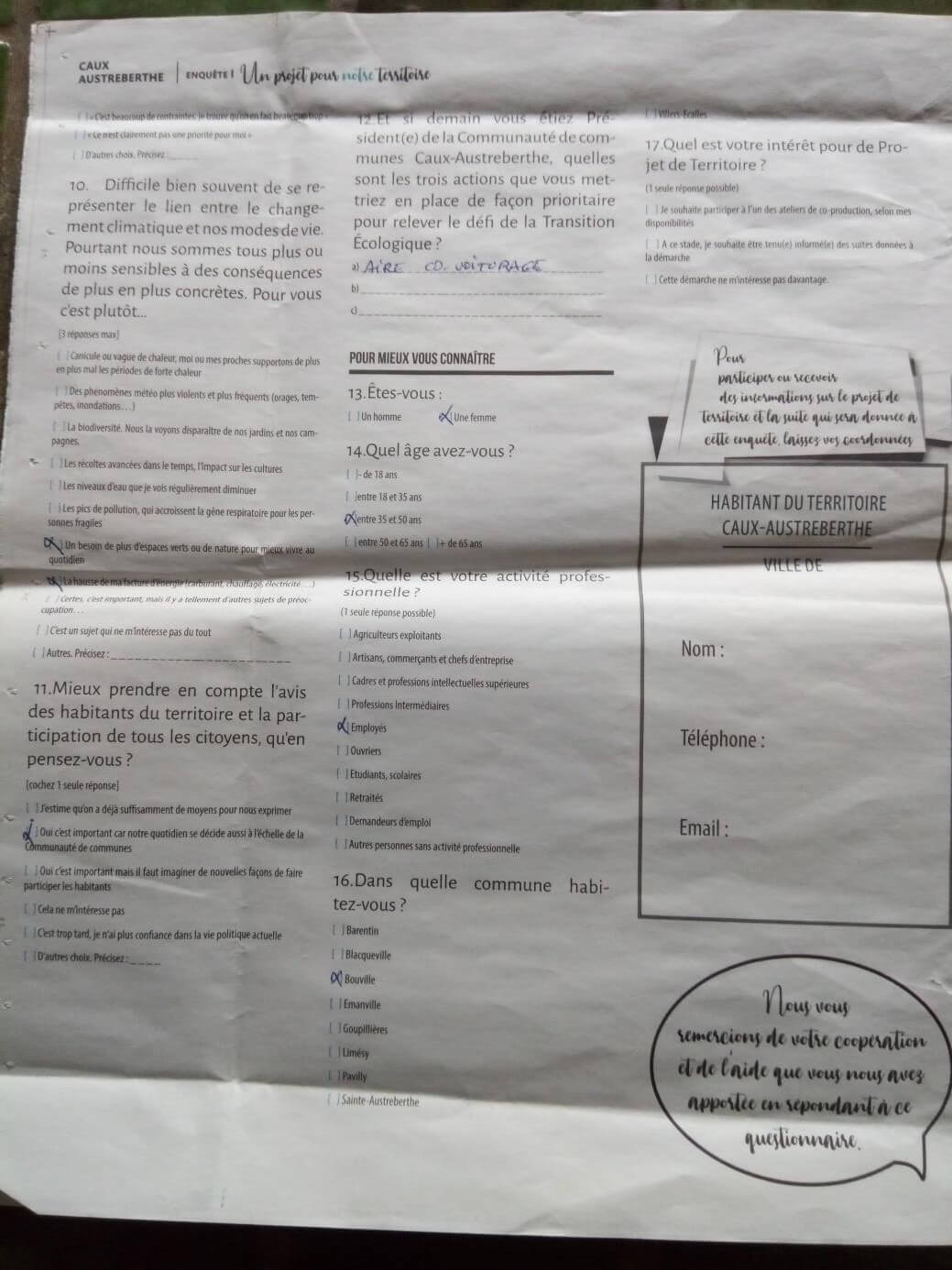 Dernière page du questionnaire de territoire