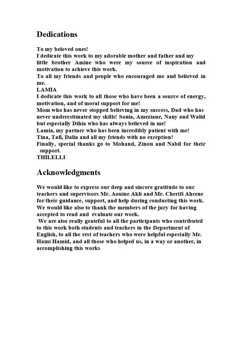 Dedications & Acknowledgments