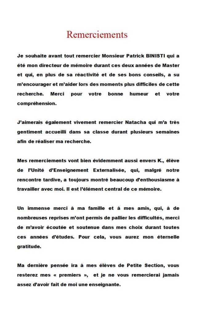 Remerciements de mémoire de fin d'études