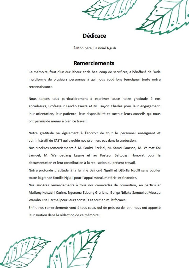 Remerciements et Dédicace - Genre et concept de dieu dans la traduction du nouveau testament et des psaumes en lamé