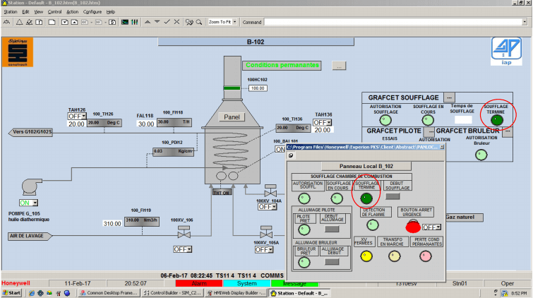 Le display du four à la fin du soufflage