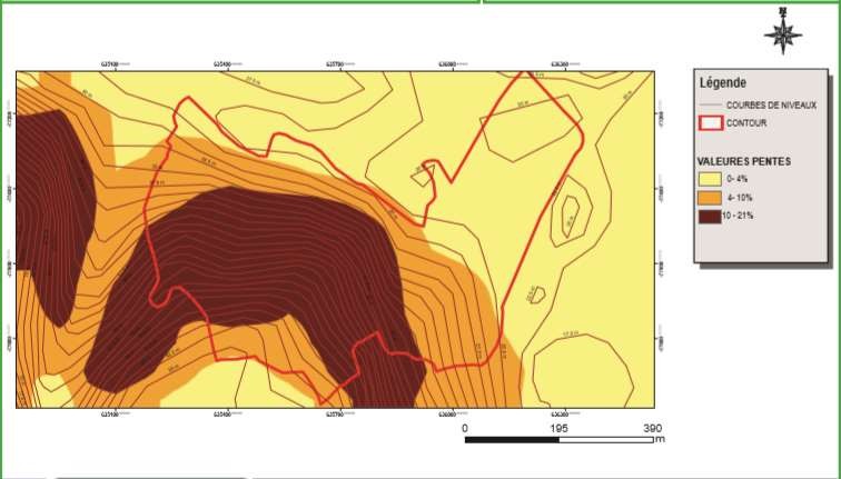 Carte numéro 6 : Carte des pentes du quartier Grand-Village