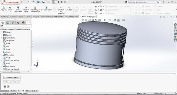 Le modèle du piston réalise avec SOLIDWORKS