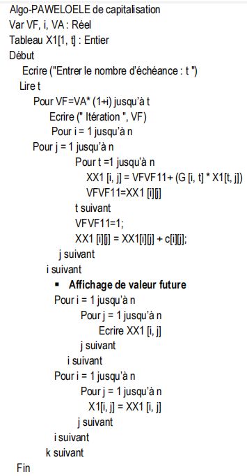 Algorithme PAWELOLE de capitalisation
