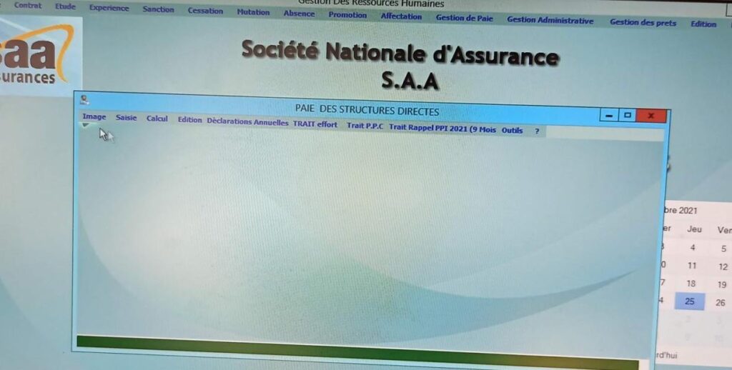 fenêtre de la gestion de paie